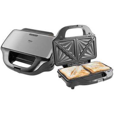 Imagem de Grill e Sanduicheira Philco PGR17PI Chapas Removíveis 900W, Prata e Pr
