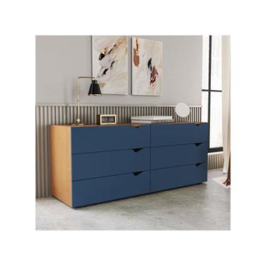 Imagem de Cômoda de Quarto Porto c/ 6 Gavetas Freijo/Azul - Politorno, Azul