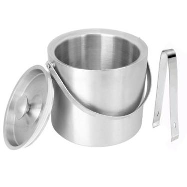 Imagem de Balde De Gelo Tampa E Pegador Aço Inox Parede Dupla - Kadê