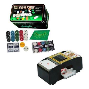 Imagem de Kit Jogo De Poker Texas Baralho + Embaralhador Automático - Kadê