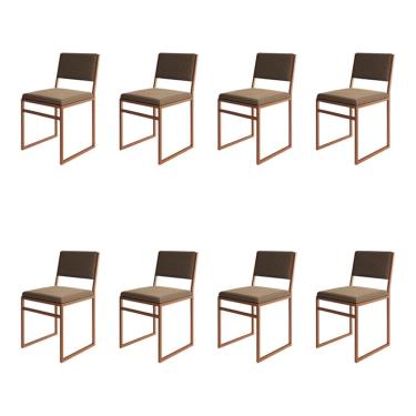 Imagem de Kit 8 Cadeiras Industrial Isa Veludo Marrom Base Cobre para Mesa Sala Cozinha - Cobre/m...