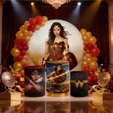 Imagem de Capas Painel Redondo Cilindros Decoração Super Heroínas Maravilha - Ge