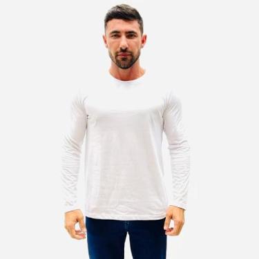 Imagem de Camiseta Hering Básica Manga Longa Masculina, XG, Branco