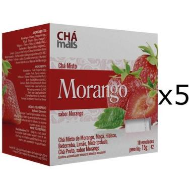Imagem de Chá de Morango Kit com 5 Caixas de 10 Sachês cada - Chá Mais