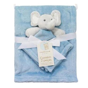 Imagem de Kit 02 Peças Manta e Naninha Linha Camesa Baby Azul Elefante