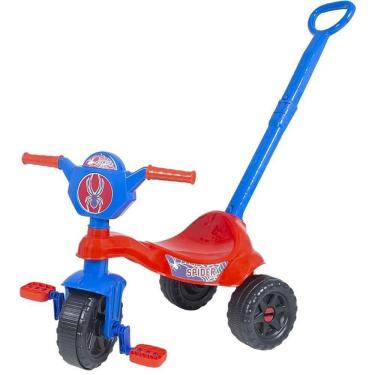Imagem de Triciclo Infantil Kemotoca Spider com Haste Suporta 25kg Vermelho e Azul Kendy Brinquedos
