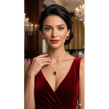 Imagem de Conjunto banhado a ouro cristal Rubi cravejado - Gold Gazz