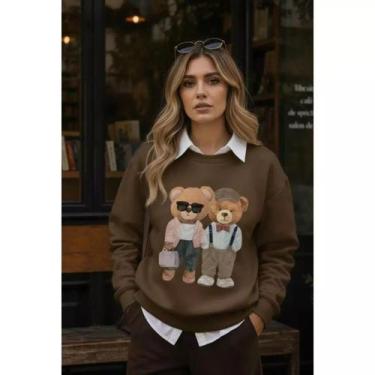 Imagem de Moletom Feminino Estampa Casal Urso Blusa De Frio Suéter Bear Estampad