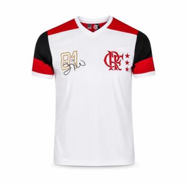 Imagem de Camisa Flamengo Zico Retro ADT 100% PES Branco e Vermelho - - BRAZILIN
