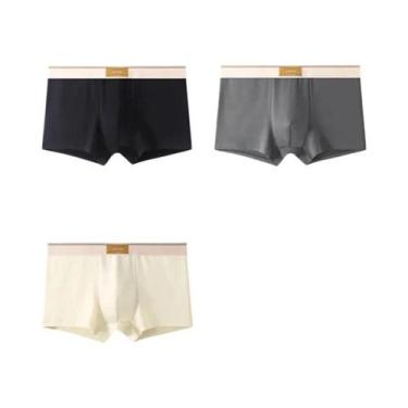 Imagem de Cuecas Boxer De Algodão Masculinas 3 Peças, Roupa Íntima Respirável Ta
