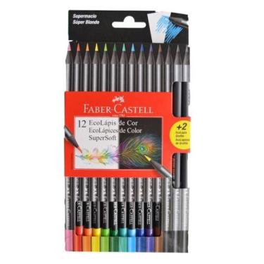 Imagem de Lápis de cor Faber Castell Supersoft 12 cores, 12 Ecolápis de Cor + 2 