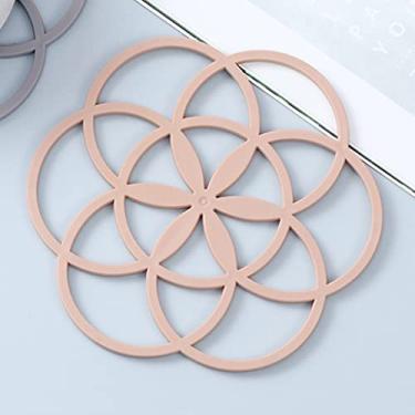 Imagem de GUIPAIHAI Almofada de prato de jantar com design vazado para isolamento térmico doméstico almofada de silicone em forma de flor para porta-copos acessórios de cozinha (cor marrom)