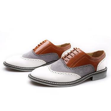 Imagem de QHBPMGAD Tênis masculino Oxford sapato social - Elegante Wingtip Brogue Oxfords casual camurça trabalho presente de viagem, Amarelo/branco., 13