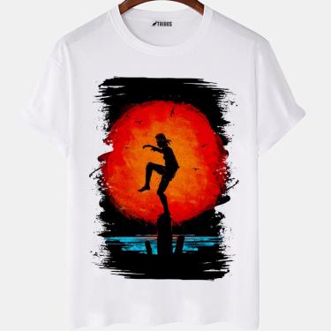 Imagem de Camiseta masculina Filme Karate Kid Por do Sol Pintura Camisa Blusa Branca Estampada