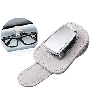 Imagem de Suporte universal para óculos de sol de carro com clipe de couro para óculos de sol e clipe de cartão de bilhete para carro (cinza)