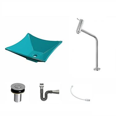 Imagem de Kit Cuba L30 C/Torneira Link 1062 Metal + Válvula Click 1''B (2,6cm) + Sifão Cromado + Flexível Azul Turquesa