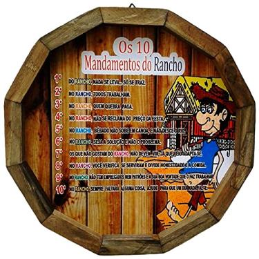 Imagem de Quadro Tampa de Barril em Madeira Rústica - Os 10 Mandamentos do Rancho