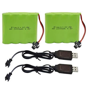 Imagem de Blomiky 2 Pack 4.8V 2200mAH AA NiMH Rechargeable Battery with SM-2P Plug and USB Charger Cable for SY-E511 RC Excavator RC Truck Toy 4.8V 2200mAh NiMH Battery 2