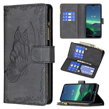 Imagem de For Nokia 1.4 Flying Butterfly Embossing Pattern Zipper Horizontal Flip Leather Case with Holder & Card Slots & Wallet