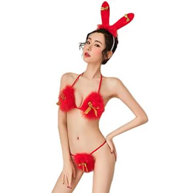 Imagem de SINGUYUN Christmas Lingerie for Women Red Santa Babydolls Sexy Chemise Set With Socks (7090Rabbit)