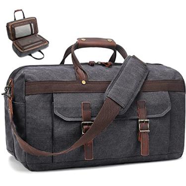 Imagem de Bolsa esportiva masculina impermeável de couro legítimo, bolsa de viagem para mulheres, bolsa de viagem para pernoite e fim de semana, 4 - Preto, Large, Bolsa Classy Weekender