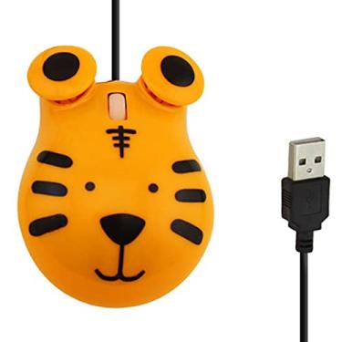 Imagem de Mouse óptico com fio USB em forma de tigre animal fofo para notebook PC laptop computador 1200DPI 3 botões com cabo de 9 m (amarelo)