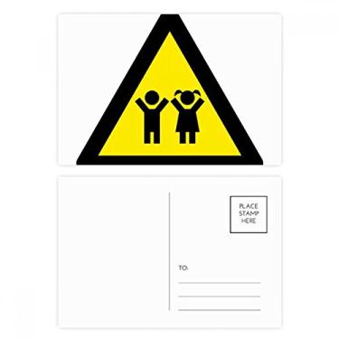 Imagem de Símbolo de aviso amarelo preto crianças triângulo conjunto de cartão postal aniversário correio cartão de agradecimento