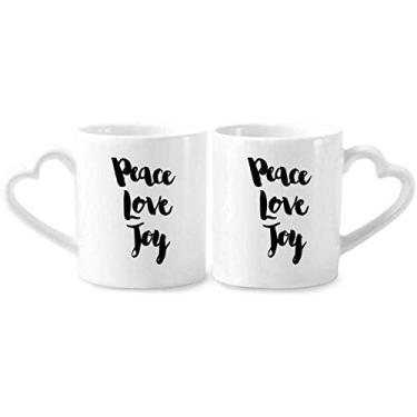 Imagem de Paz Amor Joy Citação Handwriting Casal Canecas Cerâmica Branca Amante Copo Punho Coração 355 ml