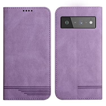 Imagem de YINGDAFENG Capa para Google Pixel 7Pro/7, capa carteira magnética de couro PU com bloqueio de RFID slots de cartão suporte flip fecho magnético, roxo, 18 cm