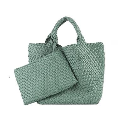 Imagem de LMKIDS Bolsa de tecido, bolsa feminina de couro macio macaron bolsa de pulso de grande capacidade trabalho compras viagens diárias,Verde