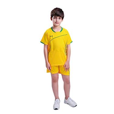 Imagem de Cicilin – Conjunto de shorts esportivos respiráveis para meninos – Camisetas de manga curta e shorts para equipe, conjuntos de shorts esportivos (tamanho 22 – amarelo)