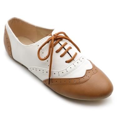 Imagem de Ollio sapato feminino clássico com cadarço salto baixo Oxford, Brown-white, 10