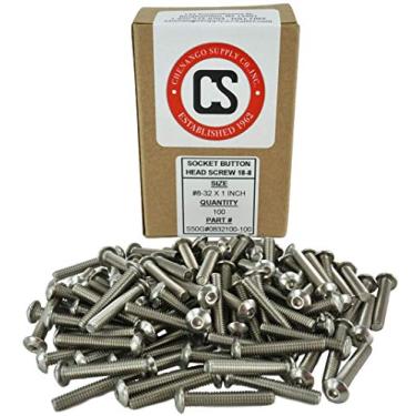 Imagem de Parafusos de cabeça de botão de soquete em aço inoxidável nº 8-32 x " (1,27 cm a 5,08 cm disponíveis), rosca completa, unidade sextavada, aço inoxidável 18-8, rosca de máquina, 8-32 x 1"