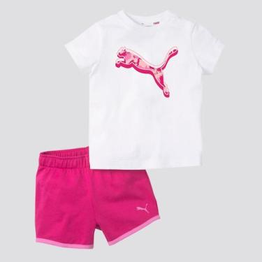 Imagem de Conjunto Puma Minicats Alpha Short E Camiseta Infantil Branco E Rosa