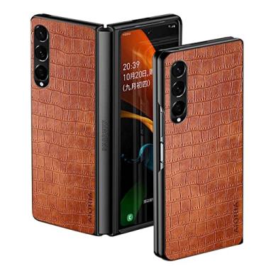 Imagem de Capa de couro de crocodilo de luxo para Samsung Galaxy Z Fold 4 Fold 3 5G Capa protetora para samsung galaxy z fold 4 slim fit case, Auburn, para Samsung Z Fold 3