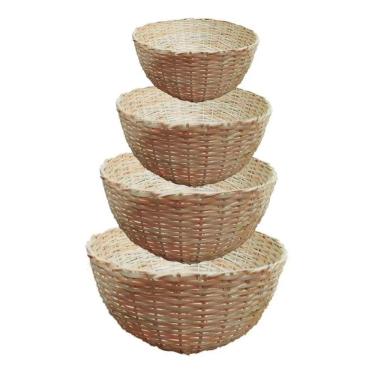 Imagem de Kit 4 Balaio Bambu Cesto Palha Artesanal Decoração Trançado