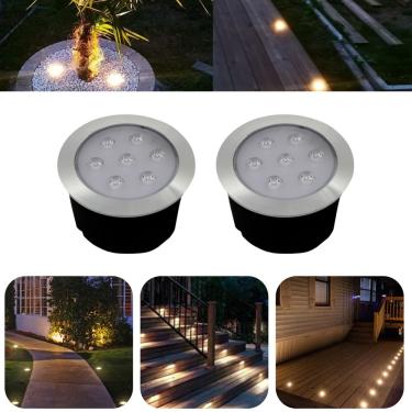 Imagem de 2 Luminárias Balizadores Spot Led SMD Em PVC De 7W Luz Branco Quente De Embutir Em Piso...