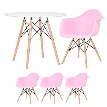 Imagem de Loft7, Kit Mesa Eames 90 cm + 3 cadeiras Eames DAW Mesa branco com cadeiras rosa claro