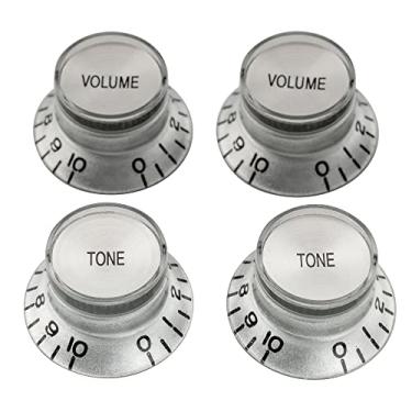 Imagem de Musiclily Pro Imperial Inch SizeReflector Knobs Guitarra Top Hat 2 Volume 2 Tone para EUA Estilo Les Paul SG, Prata com Topo Prata(4 Peças)
