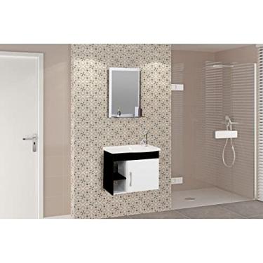 Imagem de Conjunto Gabinete de Banheiro Suspenso 55cm 1 Porta com Cuba e Espelheira Turin Preto