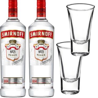 Imagem de Vodka Smirnoff 998ml Tri Destilada Original Kit 2 Garrafas E 2 Copos