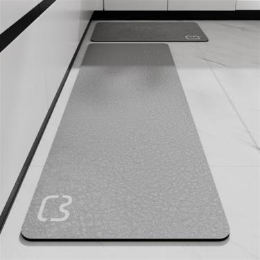 Imagem de Heavyoff Tapete de cozinha Tapetes de corredor absorventes laváveis Tapete antiderrapante macio confortável para pia frontal, corredor, capacho cinza, 45,7 cm x 119,4 cm