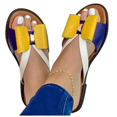 Imagem de Chinelos femininos de verão fofos sandálias casuais com nó de borboleta para senhora chinelos sem cadarço sapatos femininos para mulheres, Amarelo, 38 M EU