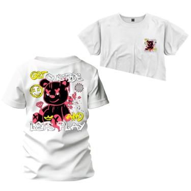 Imagem de Camiseta Infantil Premium 30.1 Algodão Estampada Ouside Lest Play Frente e Costas Branco 12