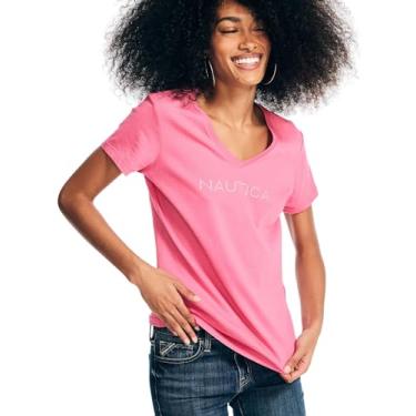 Imagem de Nautica Camiseta feminina Easy Comfort Supersoft 100% algodão clássico logotipo, (Coleção com decote em V 2024) Lotus, GG