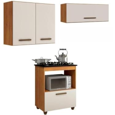 Imagem de Conjunto Balcão para Cooktop 4 bocas e 2 Armários Aéreo Nature/off White