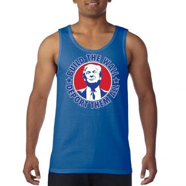 Imagem de Camiseta regata Donald Trump 2024 Build The Wall Deport Them All MAGA America First FJB Republican President 47 masculina, Azul, XXG