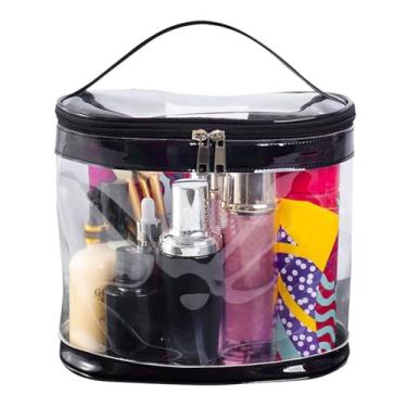 Imagem de Chewtoyo Saco de PVC transparente para cosméticos, capacidade, grande, viagem, pincel leve, maquiagem, transparente, moda, casual, grande, higiene, preto, 22, tamanho único