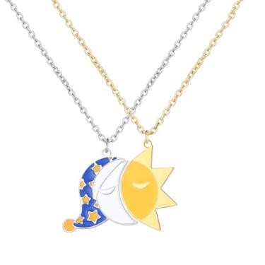 Imagem de huiphong Colar Amizade Sol e Lua para homens, mulheres e fãs, Aço inoxidável, epóxi