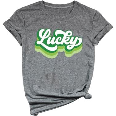 Imagem de SUEOSU Camiseta Lucky Shirt St Patricks Day Shirt Shamrock Gnomies Coffee Saint Patricks Day Graphic Tee., Cinza - 2, G